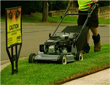 Fox Mowing operator working on a Brisbane lawn